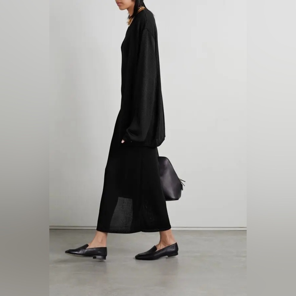 The Row Sleeveless Black Ribbed Knit Dress